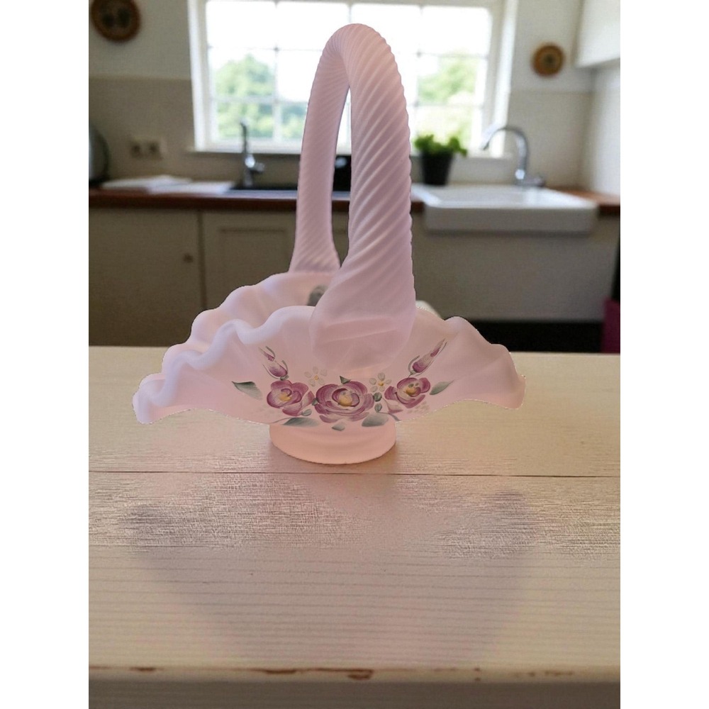 Vintage Fenton‎ Hand blown and painted Glass basket